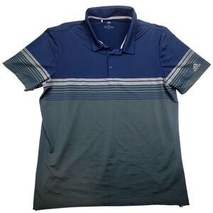 Adidas Mens XL Golf Polo Shirt Navy Blue Olive Green Striped Performance